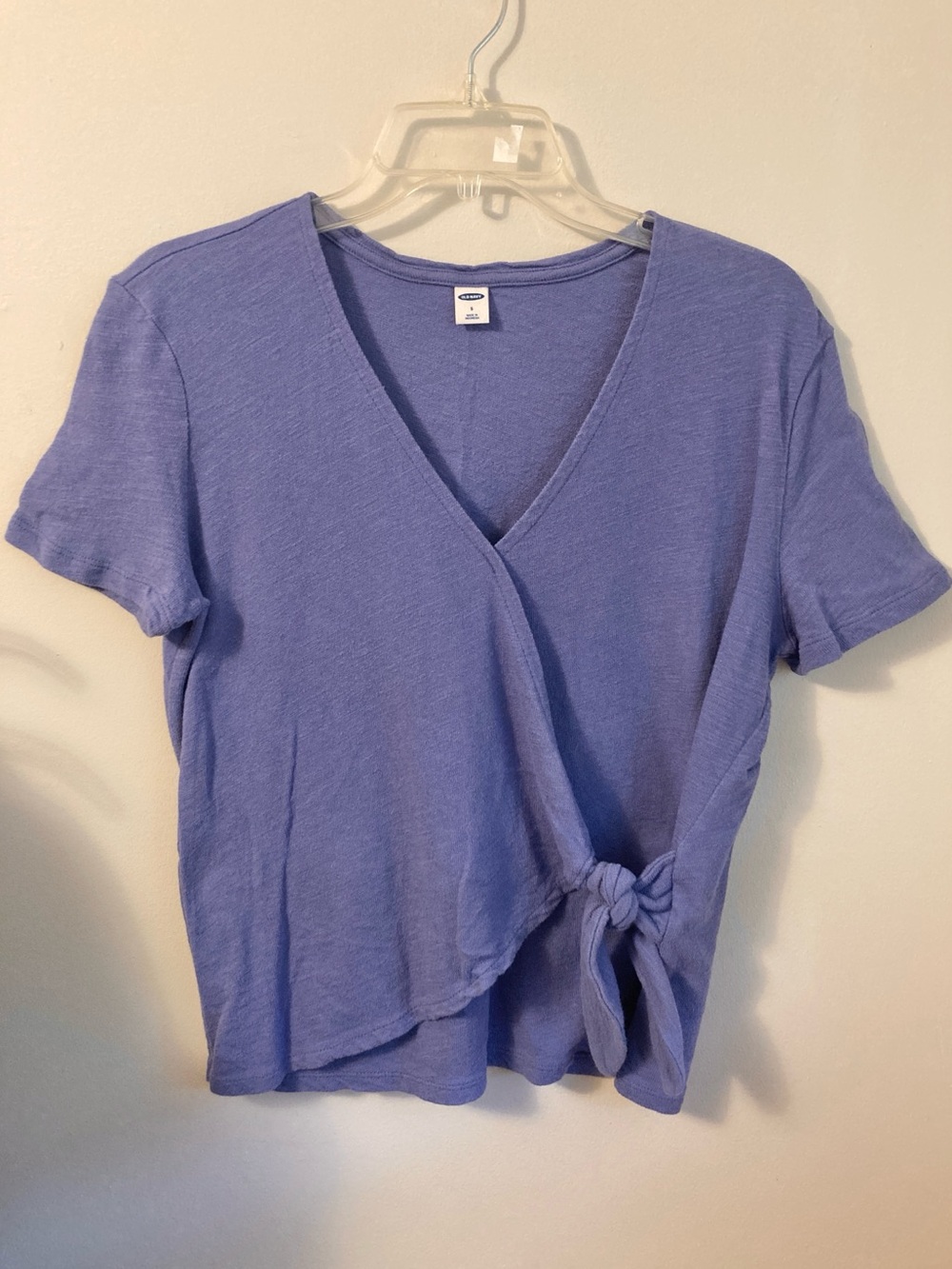 Old Navy V-neck Wrap Front Tie Shirt Top Blouse Size Small Short Sleeve Purple